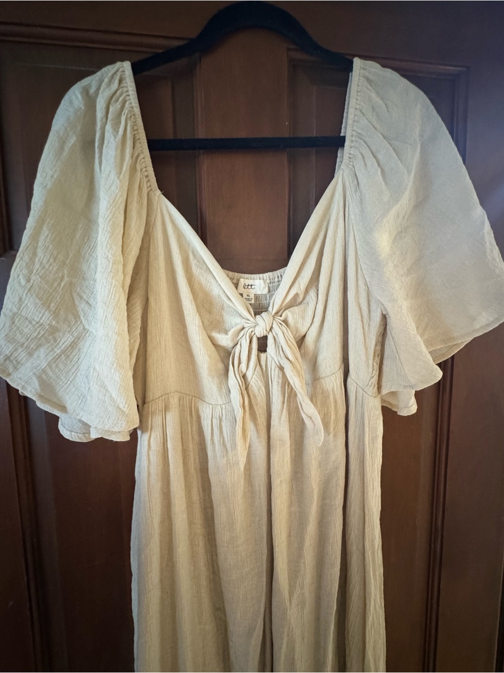 Light Cream Tie-Front Midi Dress